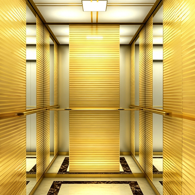 Lift Penumpang Stainless Steel Titanium Gold untuk Supermarket