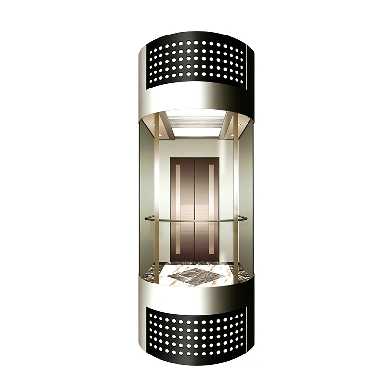 Lift Tamasya Stainless Steel Terukir Dekoratif dengan Pencahayaan Atap LED Terintegrasi