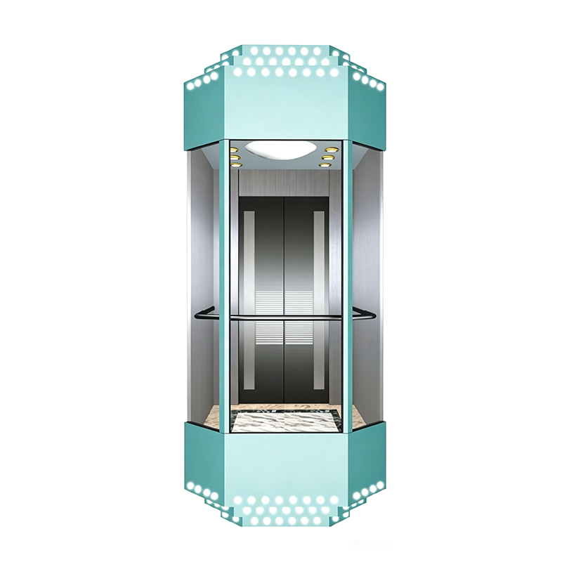 Lift Kaca Setengah Lingkaran 270 Derajat Oktagonal dengan Plafon Dekorasi Pencahayaan Akrilik