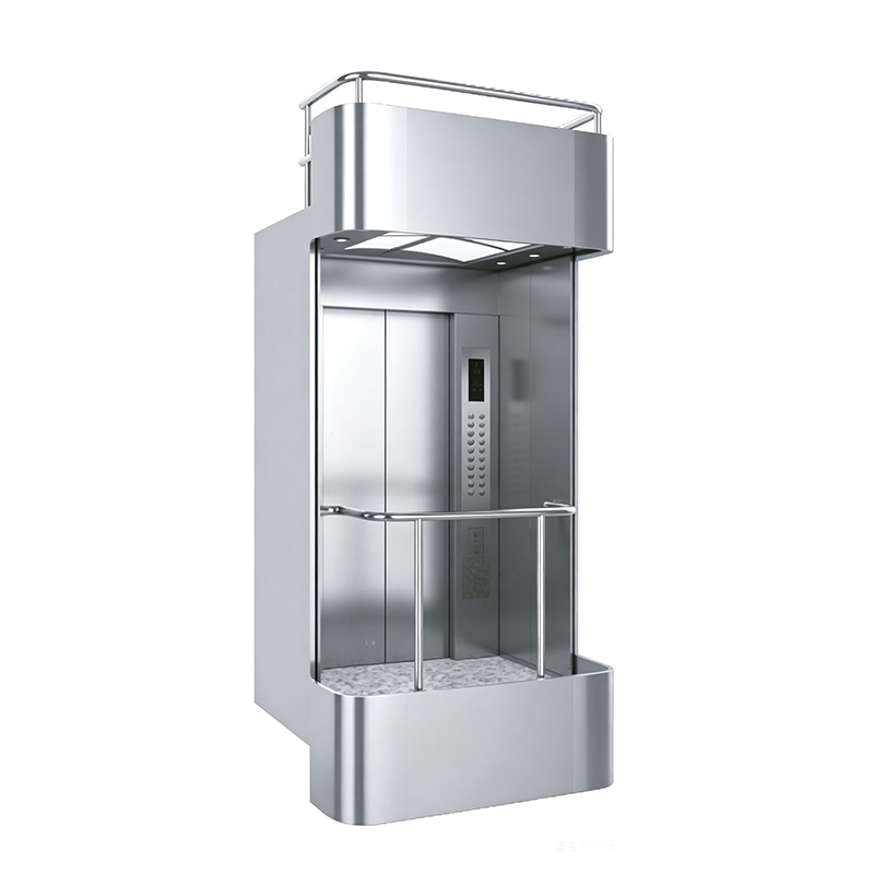 Lift Penumpang Komersial Stainless Steel dengan Dinding Kaca Laminasi yang Aman