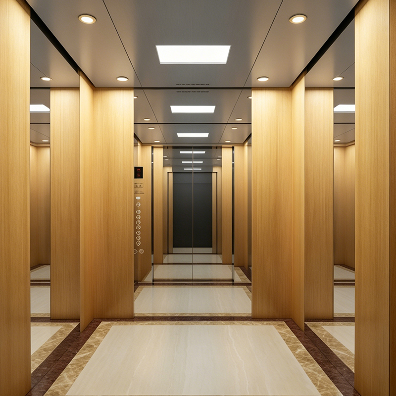 Lift Penumpang Komersial dengan Finishing Veneer Kayu