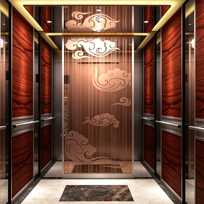 Lift Penumpang Selesai Cermin Terukir Rose Gold Artistik