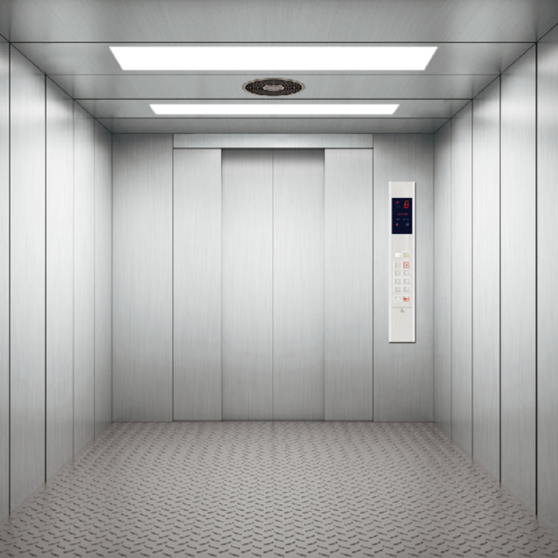 Lift Pengangkutan Stainless Steel Garis Rambut Komersial dengan Pencahayaan Fluoresen