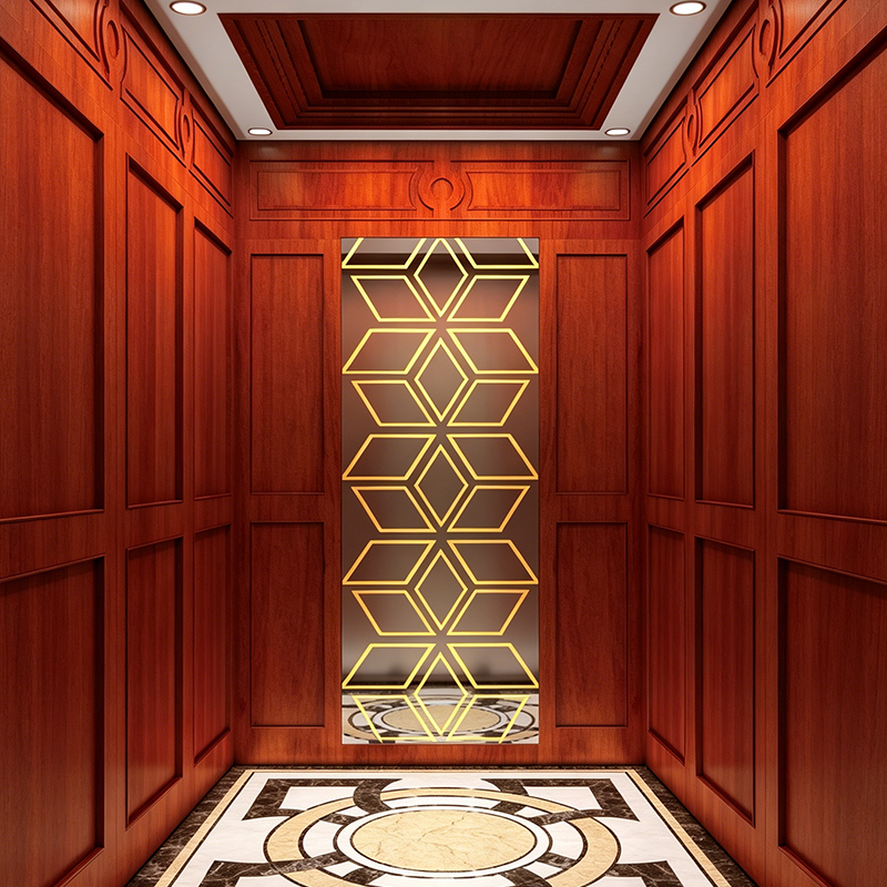 Lift Perumahan Cermin Terukir Titanium Veneer Rosewood